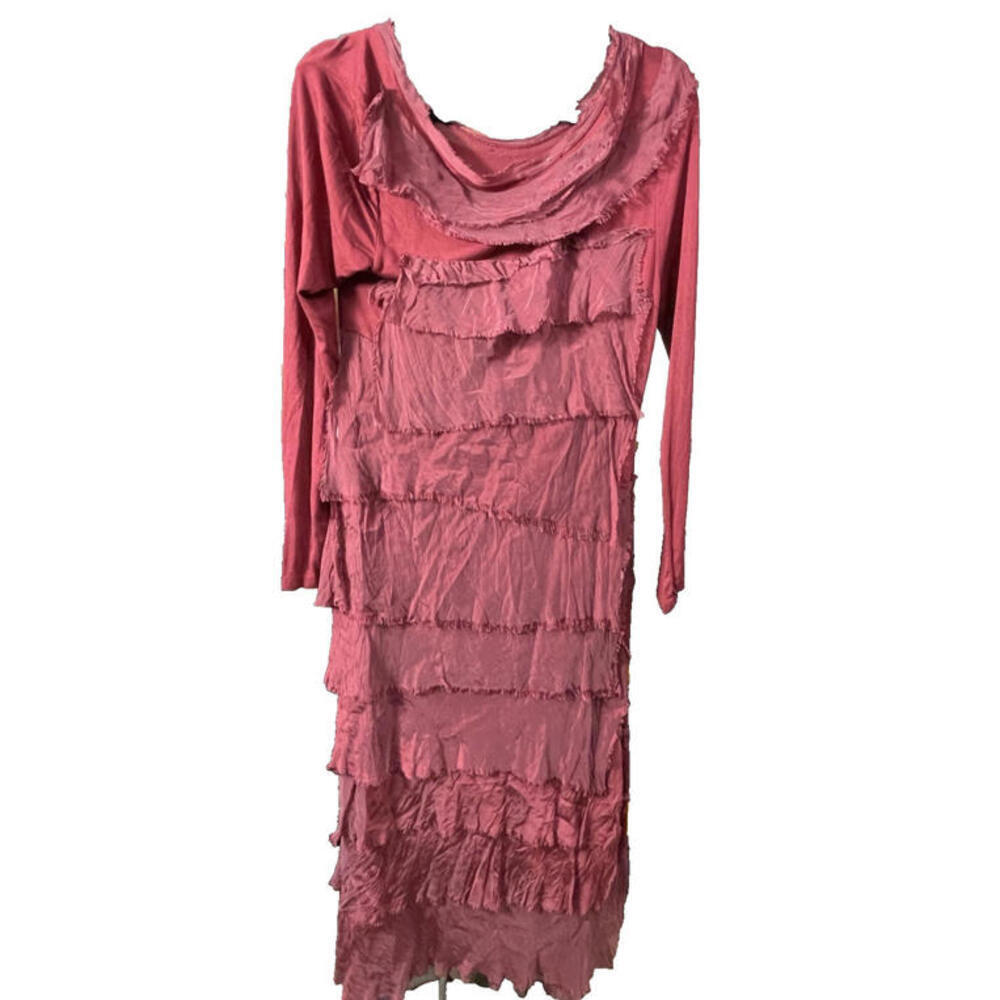 100% Silk Tiered Ruffle Maxi "Miracle Dress" Style S 4-6 Lagenlook Boho Chic - Picture 1 of 5